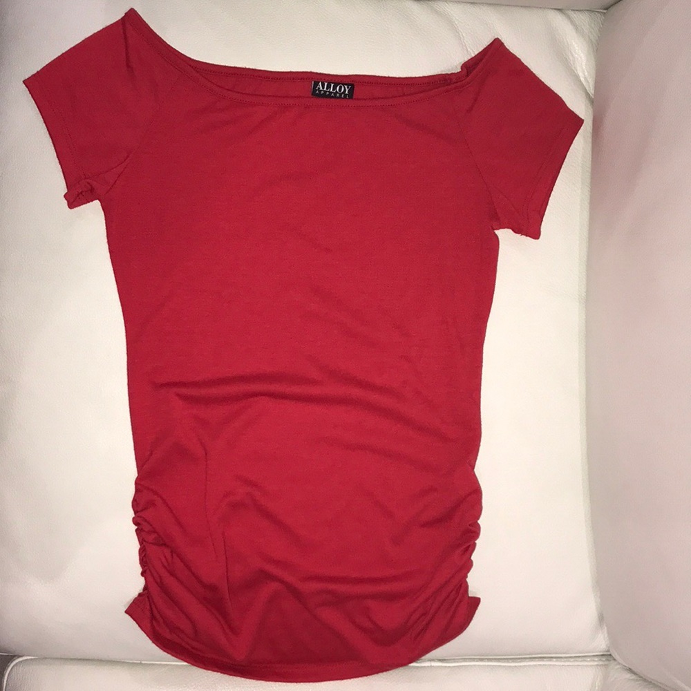 Red off the shoulder shirt